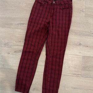 PAIGE Burgundy Plaid Jeans